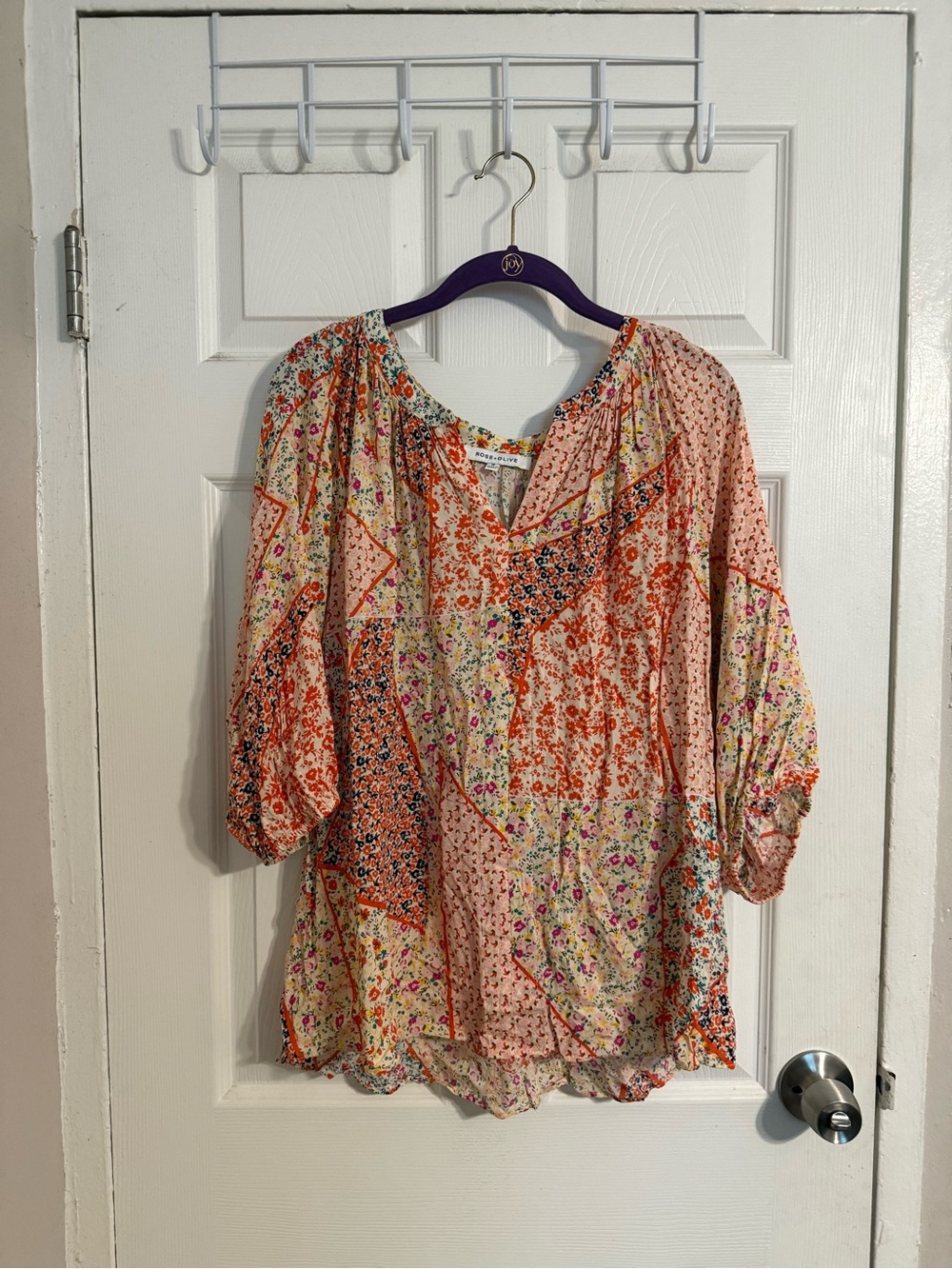 Rose & Olive Patchwork Floral Boho Tunic - Pink & Orange
